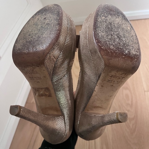 Fendi Vintage Gold Platform Leather Heels - Picture 3 of 4